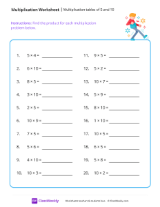 Multiplication tables (5 and 10) - Dance | Math Worksheet