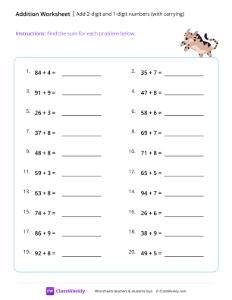 Add 2-digit and 1-digit numbers (with carrying) - Lynx | Math Worksheet