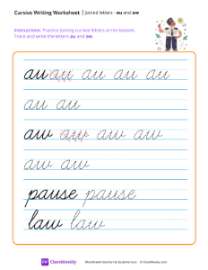 Cursive Joins - au and aw | Reading & Writing Worksheet