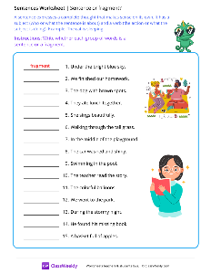 Sentence or fragment - Gecko | Reading & Writing Worksheet