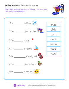 Complete The Sentence - Slide | Reading & Writing Worksheet