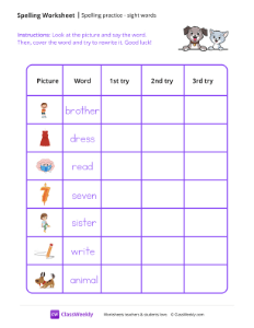 Spelling Practice & Sight Words - Cats and Dogs | Reading & Writing Worksheet