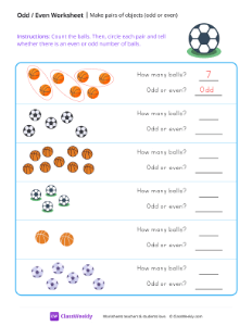 Make Pairs of Objects (odd or even) - Soccer | Math Worksheet