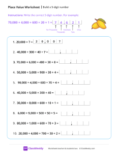 Build a 5-digit number - Mango | Math Worksheet