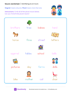 Identifying Plural Nouns - Dolls | Grammar Worksheet