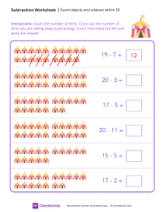 worksheet-Count-objects-and-subtract-within-20---Tent