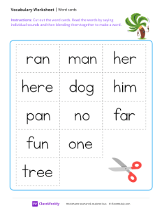 Word cards - Tree | Reading & Writing Worksheet