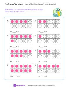 Making 10 with ten frames (1 addend missing) - Snake | Math Worksheet