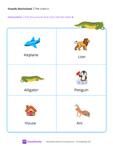 The vowel A - Alligator | Reading & Writing Worksheet