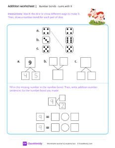 Number bonds (sums with 9) - Cow | Math Worksheet