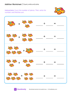 Count, write and solve (up to 10) - Planes | Math Worksheet