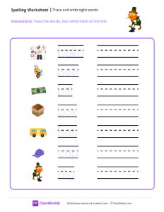 Trace and Write Sight Words - Dig | Reading & Writing Worksheet