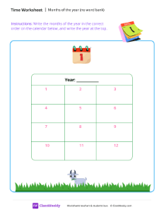 Months of the year (no word bank) - Note | Math Worksheet