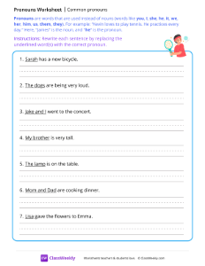 Common pronouns - Tennis | Grammar Worksheet