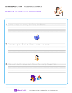 Trace and copy sentences - Singer | Reading & Writing Worksheet