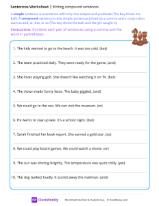 Writing compound sentences - Chess pieces | Reading & Writing Worksheet