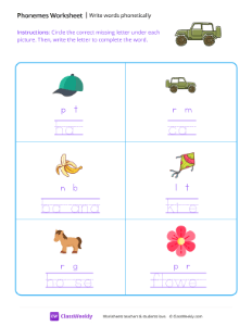 Write Words Phonetically - Jeep | Reading & Writing Worksheet