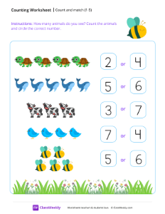 Count and match (1-5) - Bee | Math Worksheet