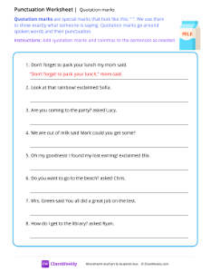 Quotation Marks - Milk | Grammar Worksheet