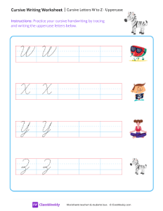 Cursive Letters W to Z - Uppercase | Reading & Writing Worksheet