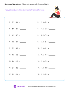 Subtracting decimals (1 decimal digit) - Sit up | Math Worksheet