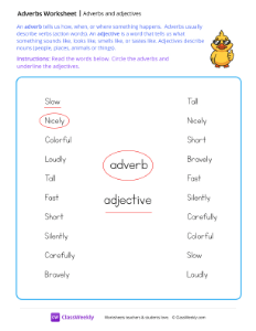 Adverbs and adjectives - Duck | Grammar Worksheet