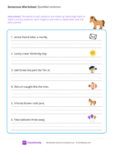 Jumbled sentences - Horse | Reading & Writing Worksheet