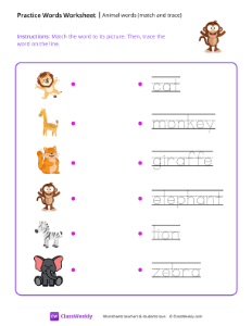 Animal words (match and trace) - Monkey-worksheet