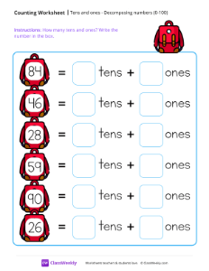 Tens and ones - Decomposing numbers (0-100) - Backpack | Math Worksheet