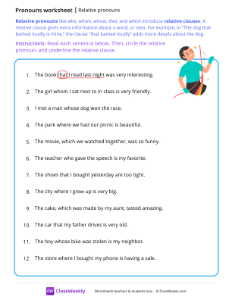 Relative pronouns - Cilmb | Grammar Worksheet