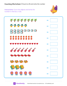 Counting Objects (1-20) - Smart Dog | Math Worksheet