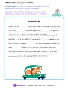 Relative adverbs - Trip | Grammar Worksheet