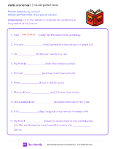 Present perfect tense - Open Book | Grammar Worksheet