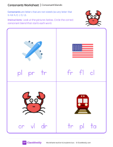 Consonant Blends - Crab | Reading & Writing Worksheet