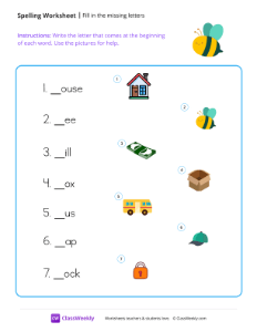 Fill in the missing letters - Bee | Reading & Writing Worksheet