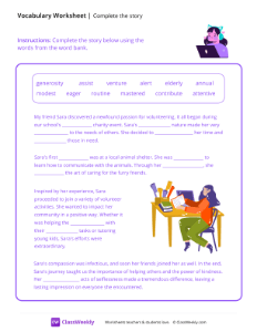 Complete the story - Kind Sara | Reading & Writing Worksheet