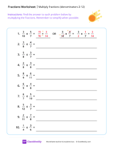 Multiply Fractions (Denominators 2-12) - Comet | Math Worksheet