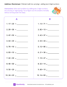 Mental Math: Adding two 2-digit Numbers (no carrying) - Smart Cat | Math Worksheet