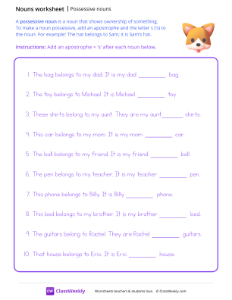 Possessive Nouns - Fox | Grammar Worksheet