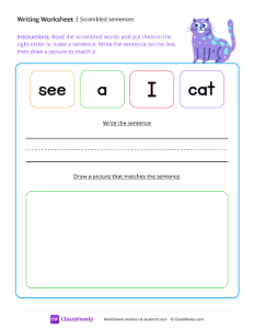 Scrambled sentences - Cat | Reading & Writing Worksheet