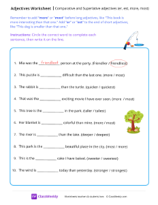 Comparative & Superlative adjectives - er, est, more, most | Grammar Worksheet