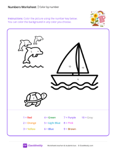 Color by Number (Boat) - Living Green | Math Worksheet