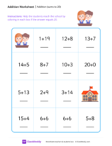 worksheet-Addition-maze-(sums-to-20)---Classmates