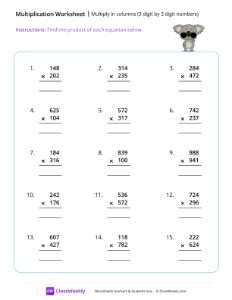 Multiply 3 by 3 digits - Koala | Math Worksheet