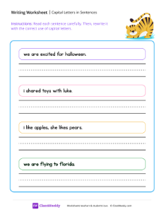 Capital letters in sentences - Tiger | Reading & Writing Worksheet