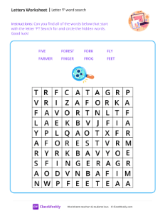 Letter F word search - Graph | Reading & Writing Worksheet