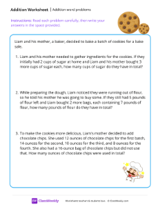 Addition word problems - Cookies | Math Worksheet