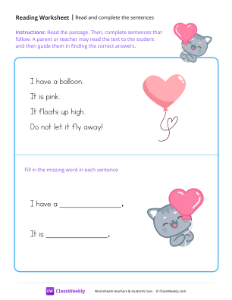 Read and complete the sentences - Baloon | Reading & Writing Worksheet