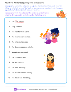 Linking verbs and adjectives - Paint | Grammar Worksheet