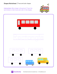 Trace and color shapes - Rectangle | Math Worksheet